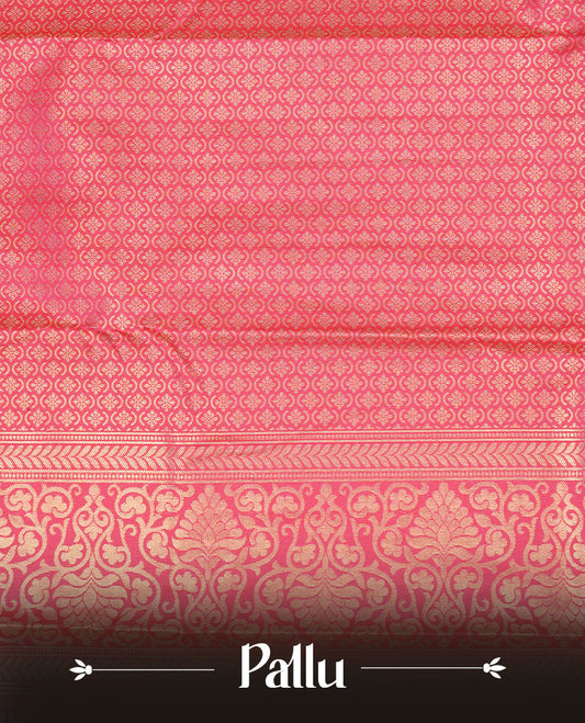 Magenta colour semi wedding silk saree featuring motifs with box pattern on body, complemented by self colour with traditional border, paired with matching blouse piece.