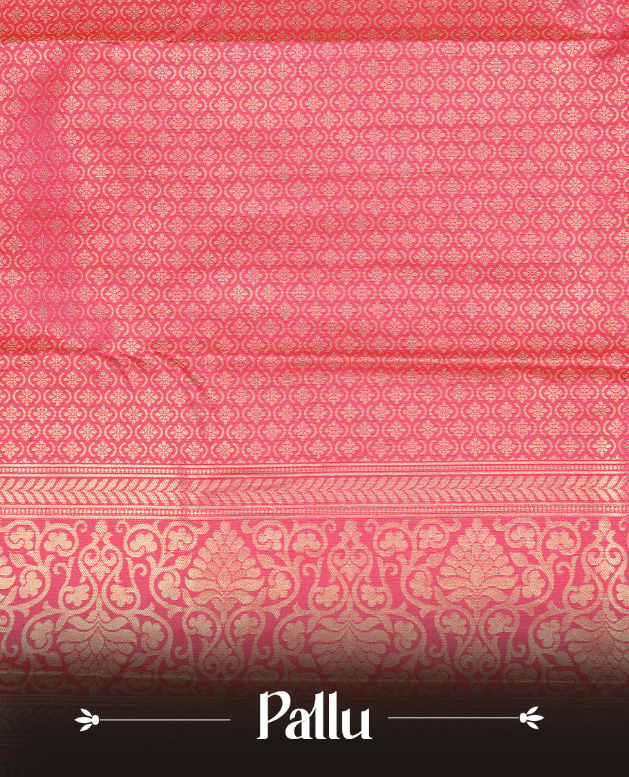 Magenta colour semi wedding silk saree featuring motifs with box pattern on body, complemented by self colour with traditional border, paired with matching blouse piece.