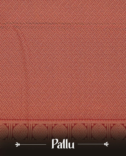 Black colour Traditional Kancheepuram silk saree featuring gold zari motifs on body, enhanced with contrast Red with traditional with green piping border, paired with matching blouse piece.