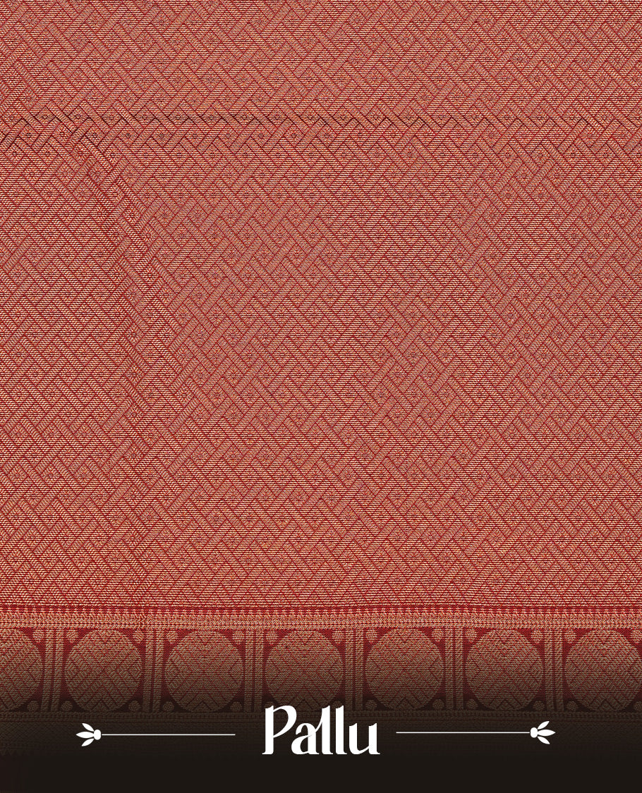 Black colour Traditional Kancheepuram silk saree featuring gold zari motifs on body, enhanced with contrast Red with traditional with green piping border, paired with matching blouse piece.