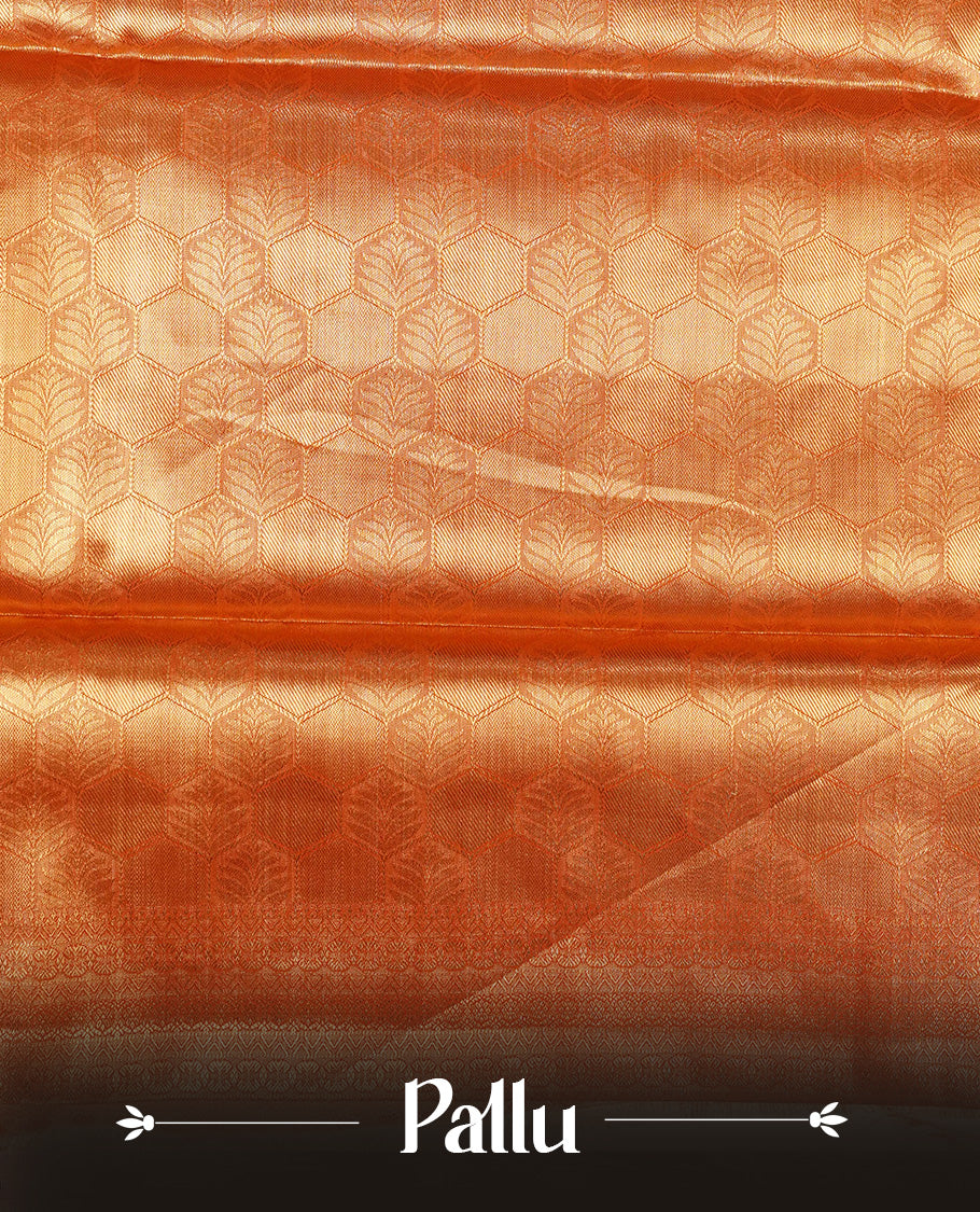 Orange & Gold colour Double shade Semi tissue silk saree featuring self color kodi pattern on body, self colour with Fancy border, paired with matching.