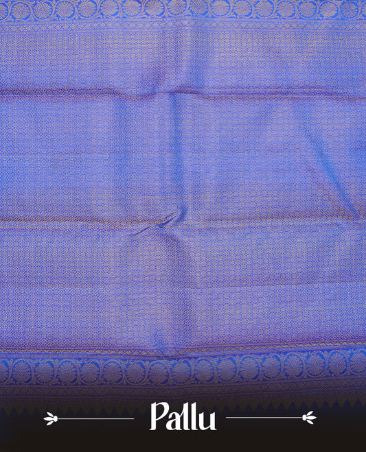 Blue colour Pure wedding silk saree featuring gold zari Check with designed & chakra motif pattern on body, complemented by self colour with traditional border, comes with a matching blouse piece.