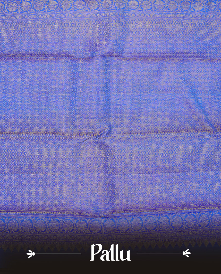 Blue colour Pure wedding silk saree featuring gold zari Check with designed & chakra motif pattern on body, complemented by self colour with traditional border, comes with a matching blouse piece.