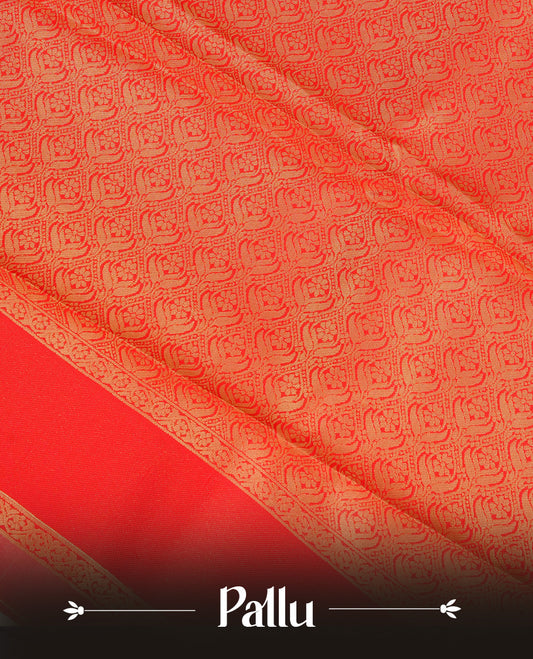 Cream Colour Semi Soft Silk Saree Featuring Gold zari Patter On Body, Highlighted  by contrast Dark red border with Gold zari, paired with matching blouse piece.