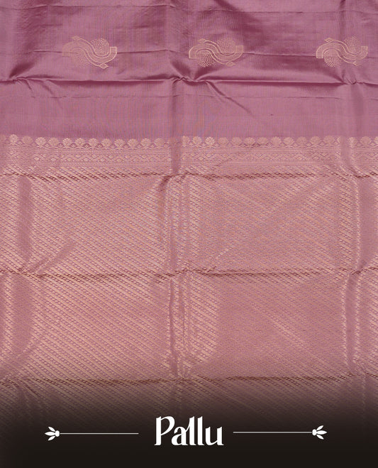 Dusty lavender Colour Pure Kancheepuram Silk Saree having gold pattern on Body without Border and matching Blouse