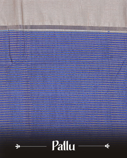 Cream colour Tussar silk saree Featuring Elegant Plain body, complemented by Contrast Blue colour with gold zari border, paired with matching blouse piece.