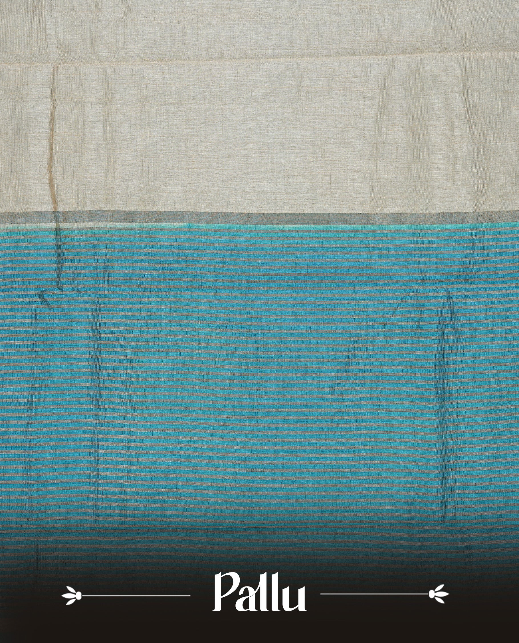Cream colour Semi Tussar silk saree featuring an elegant plain body, accentuated by a contrast Blue border adorned with intricate gold Mango zari work, paired with a matching blouse piece.