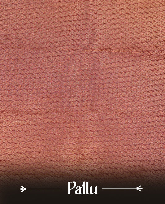 Rust orange colour Semi silk saree Featuring gold zari motifs on body, complemented by contrast brown colour with gold zari border, paired with matching blouse piece.