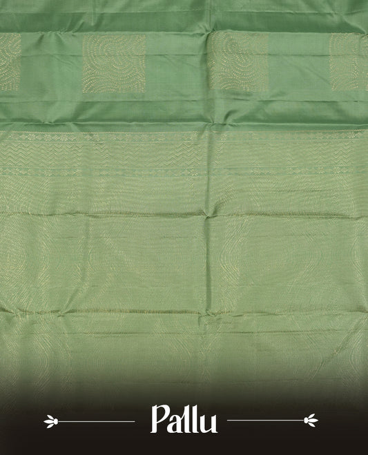Pista green Colour Pure Kancheepuram Silk Saree having gold Square pattern on Body without Border and matching Blouse