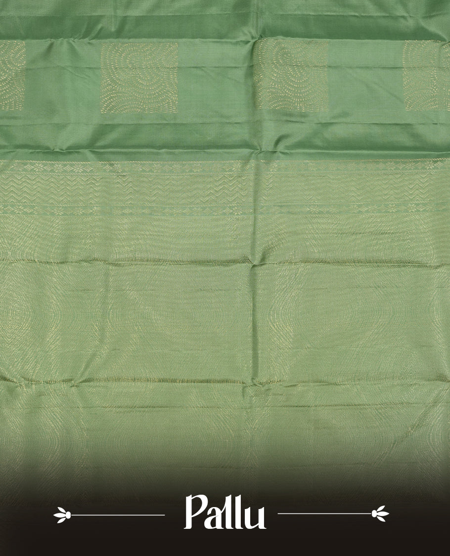Pista green Colour Pure Kancheepuram Silk Saree having gold Square pattern on Body without Border and matching Blouse