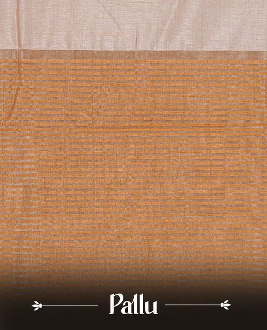Cream colour Tussar silk saree Featuring Elegant Plain body, complemented by Contrast Mustard colour with gold zari border, paired with matching blouse piece.