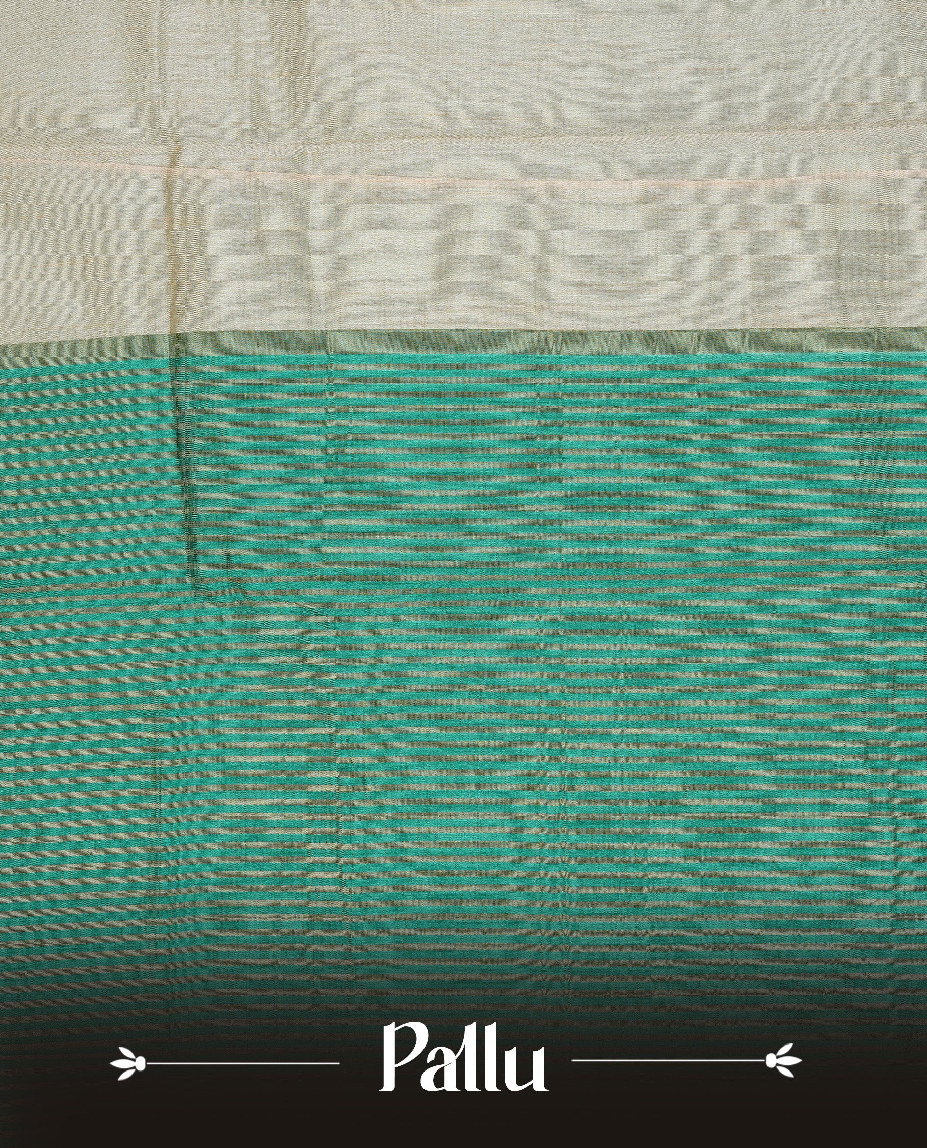 Cream colour Semi Tussar silk saree featuring an elegant plain body, accentuated by a contrast Green border adorned with intricate gold Mango zari work, paired with a matching blouse piece.