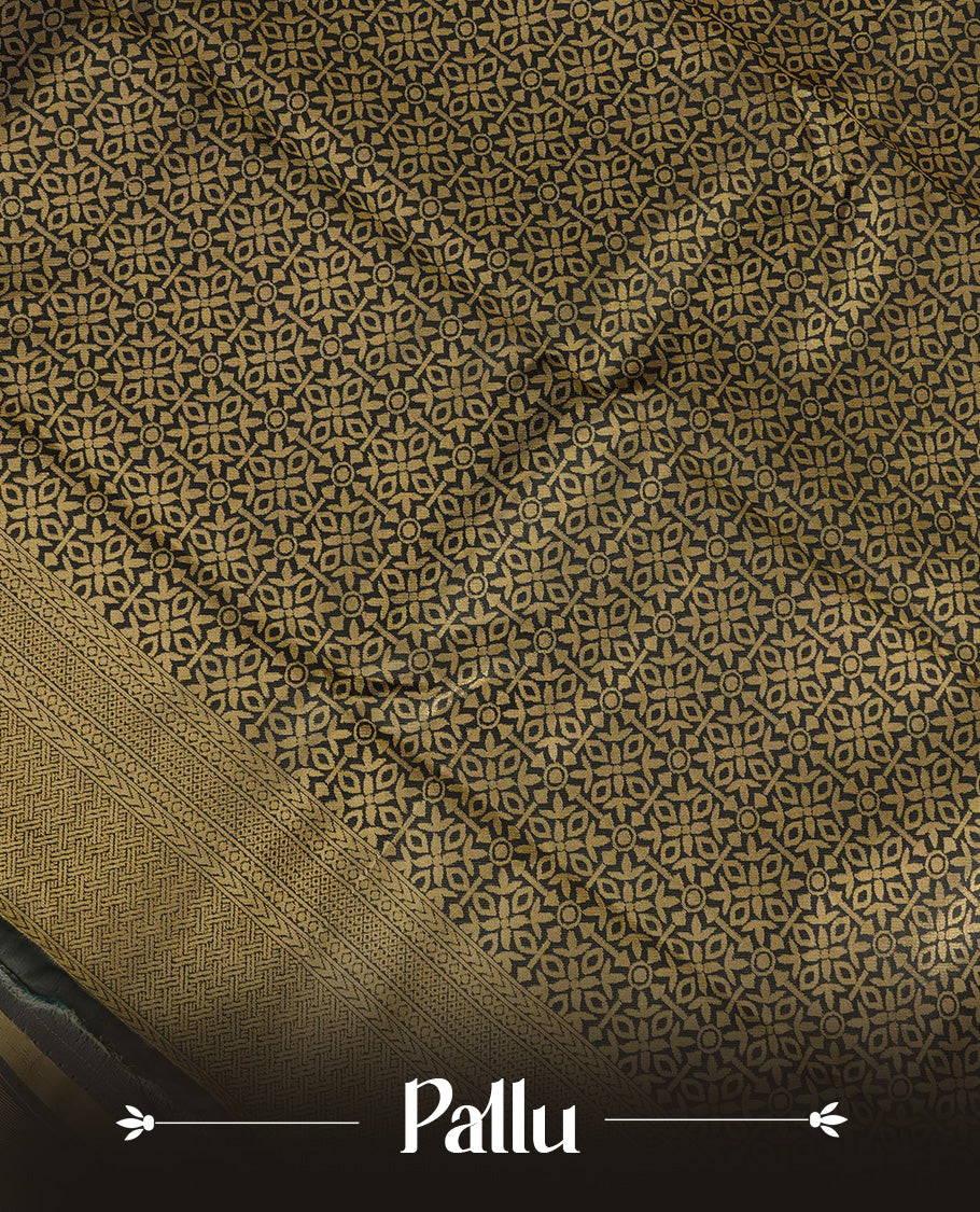 Cream Colour Semi Soft Silk Saree Featuring Gold zari Box With motifs Pattern On Body, Highlighted  by contrast Maroon border with Gold zari, paired with matching blouse piece.