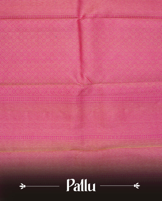 Magenta colour Pure wedding silk saree featuring gold zari check with small buttas on body, complemented vy self colour with traditional border, comes with matching blouse piece.