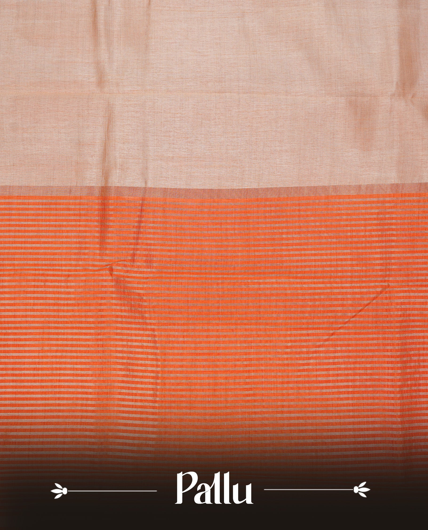 Cream colour Semi Tussar silk saree featuring an elegant plain body, accentuated by a contrast Orange border adorned with intricate gold zari work, paired with a matching blouse piece.