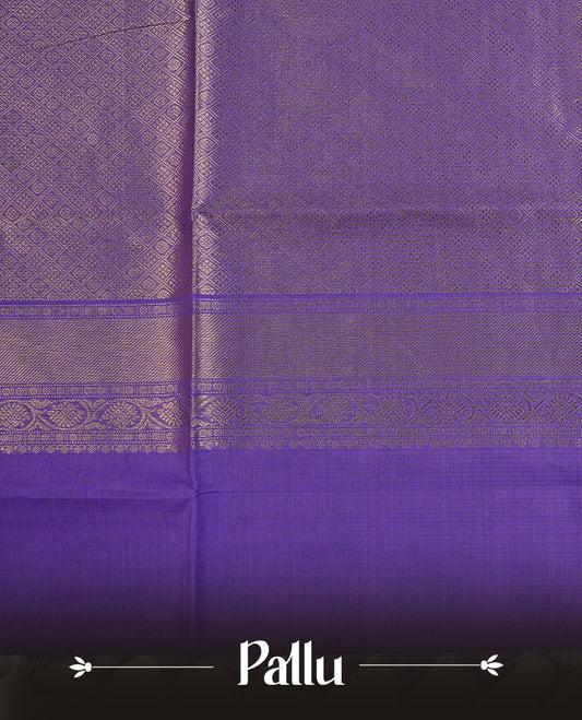 Violet colour chettinad cotton saree featuring Stripes  on body, complemented by Contrast Purple Colour With Gold Zari border, paired with matching blouse piece.