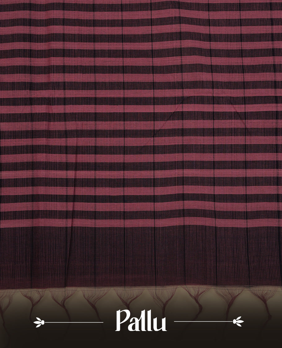 Lavender Colour Mangalagiri Cotton Saree Featuring Purple Checks On Body , Complemented By Contrast Colour Border & Striped  Pallu, Paired With A Matching Blouse Piece.
