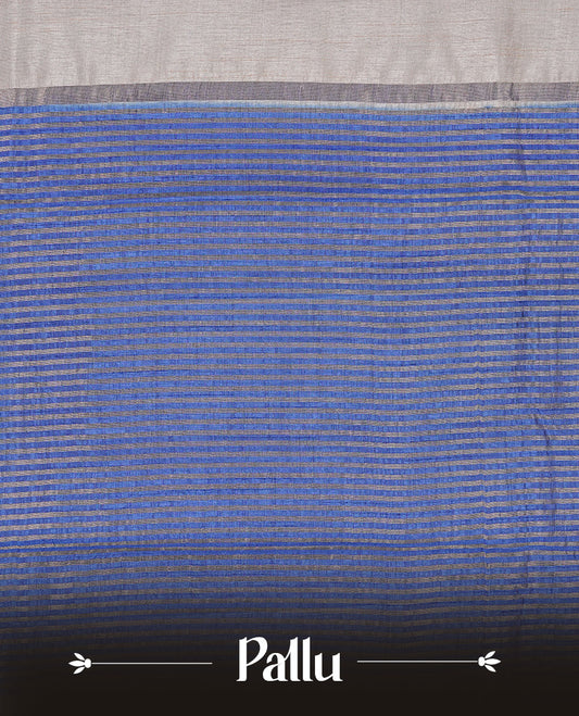 Cream colour Tussar silk saree Featuring Elegant Plain body, complemented by Contrast blue colour with gold zari border, paired with matching blouse piece.