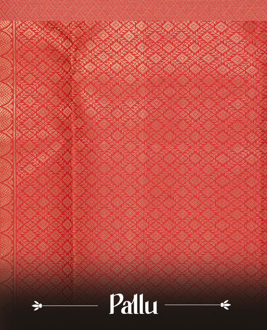 Navy Blue colour Traditional Kancheepuram silk saree featuring gold zari motifs on body, enhanced with contrast Red with traditional border, paired with matching blouse piece.