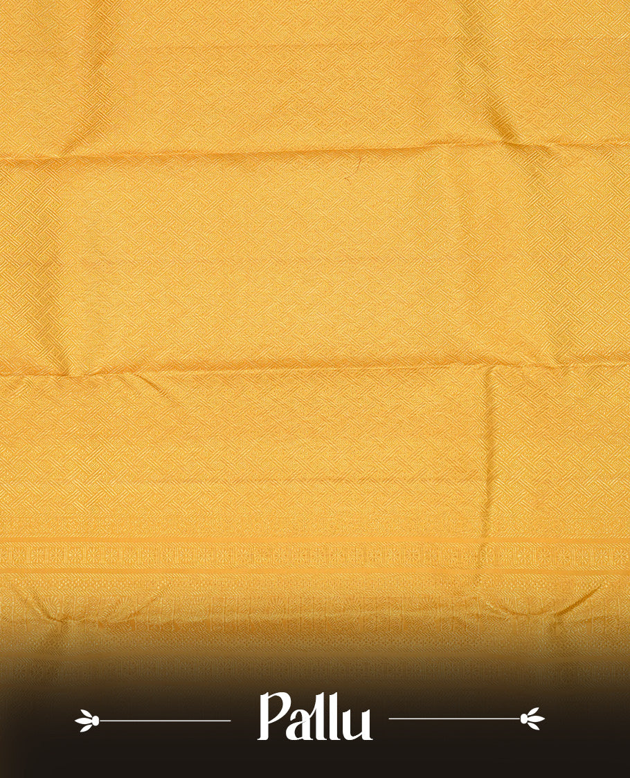 Yellow  Colour Pure Kancheepuram Silk Saree Featuring Gold Zari Kodi  Pattern on the Body, Highlighting a Traditional Gold Zari Border, Paired with a Matching Blouse Piece.