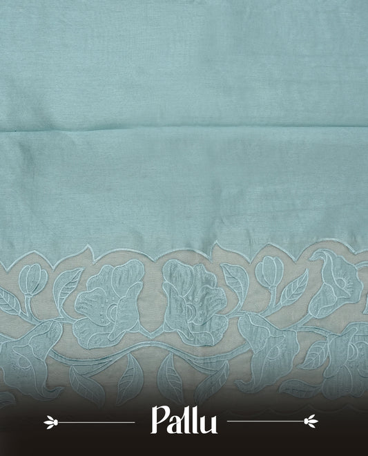 Pastel Blue colour Tussar Designer saree.