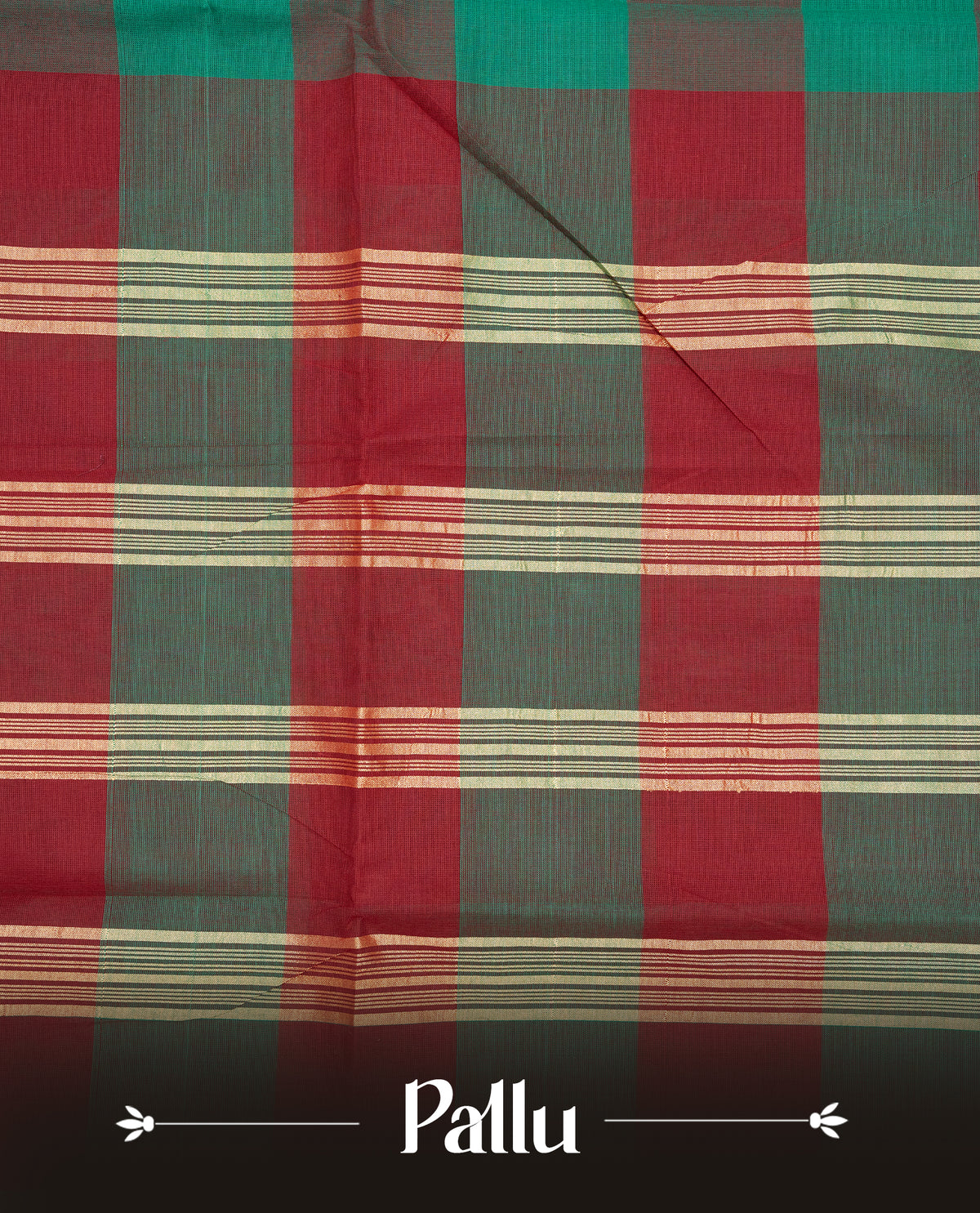 Maroon & green colour chettinad cotton saree featuring check pattern on body, complemented by Self Colour with gold zari border, comes with matching blouse piece.
