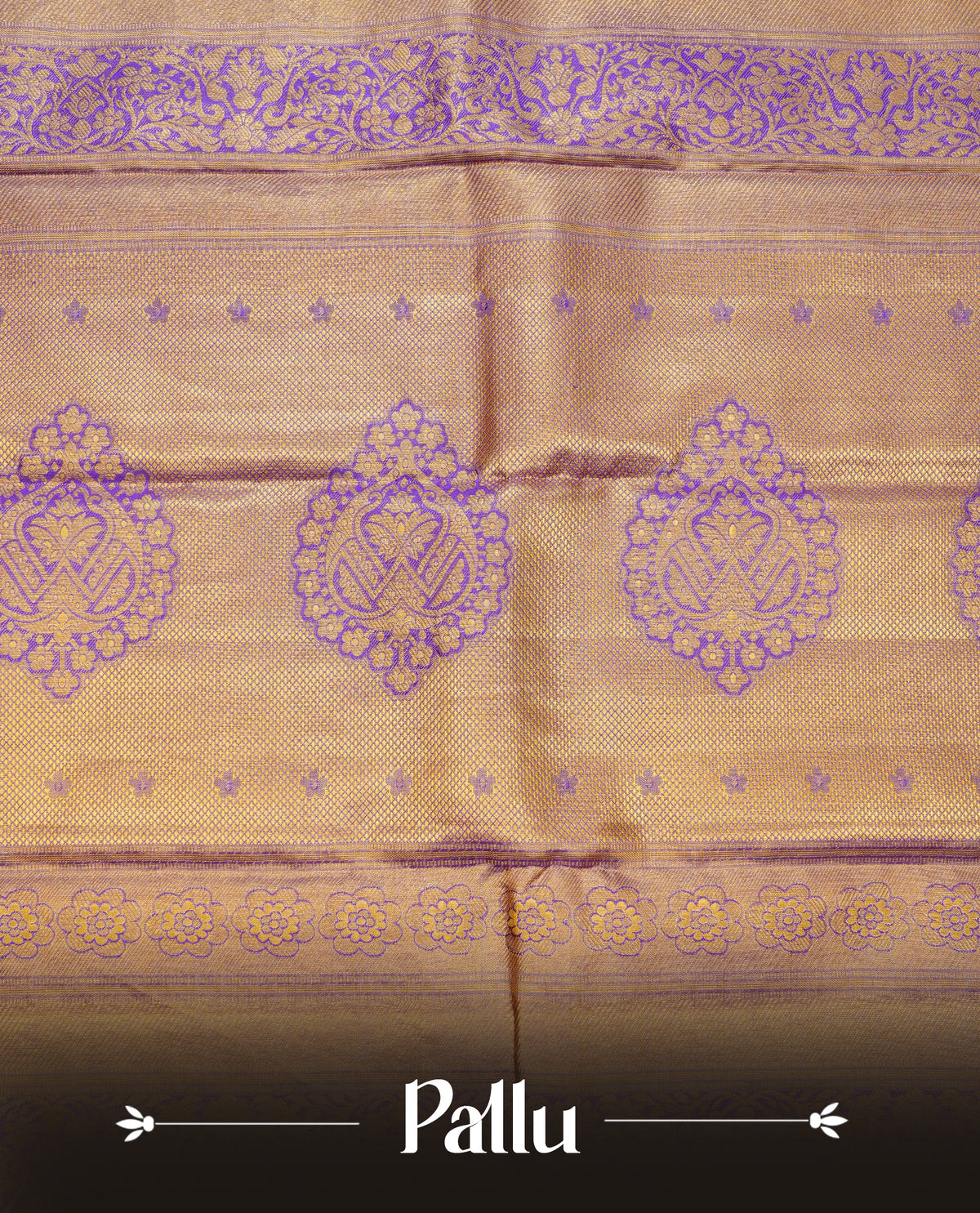 Purple and Gold Double Shade pure tissue silk saree featuring zari Geometric pattern on body, complemented by Dark Purple colour traditional border, comes with matching blouse piece.