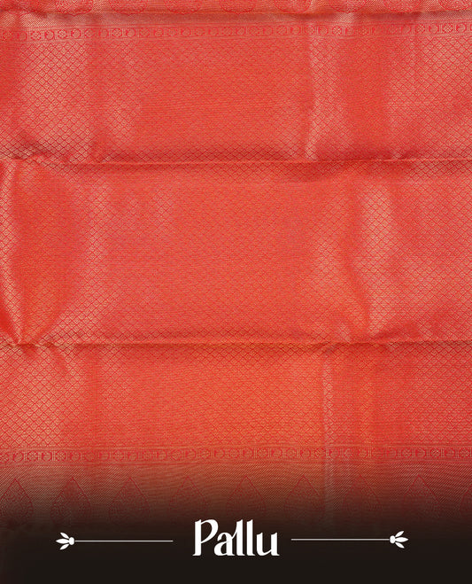 Red colour kancheepuram silk saree featuring gold zari Box pattern on body, complemented by self colour with traditional border, paired with matching blouse piece.