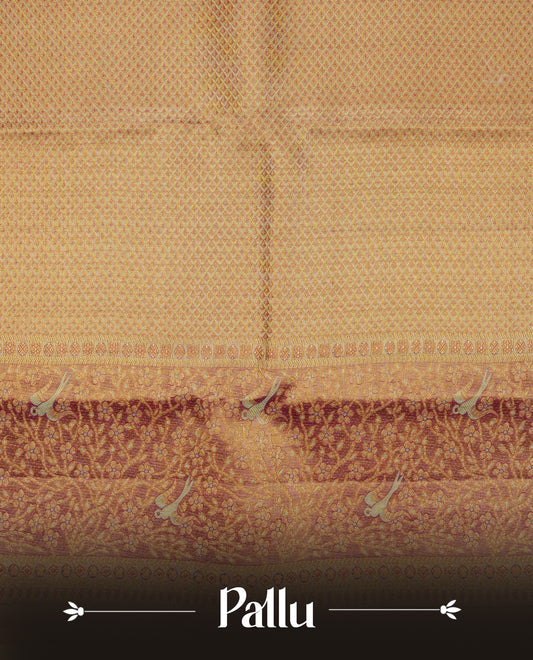 Gold & Red double shade colour pure tissue silk saree