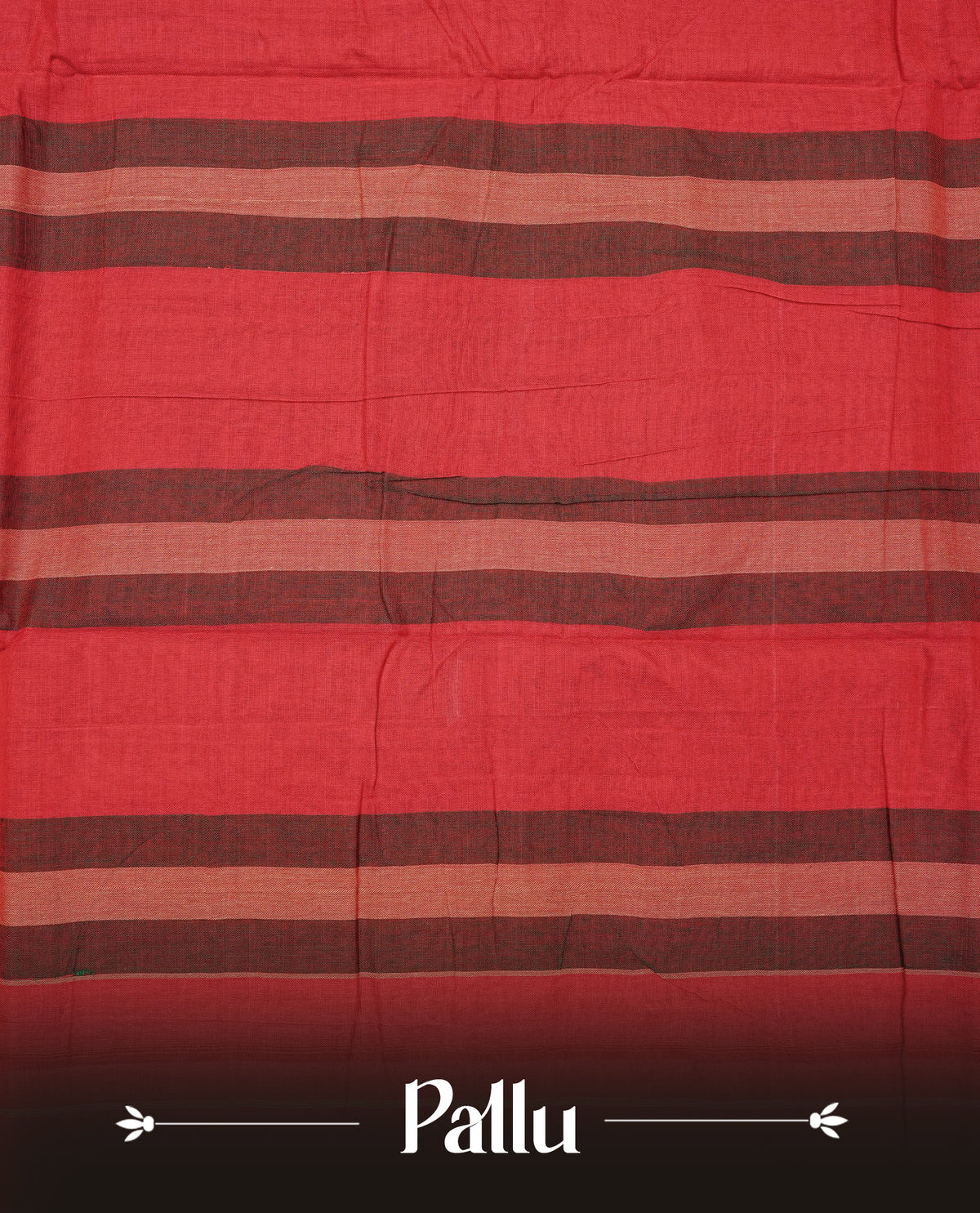 Red colour Narayanapattu cotton saree with a plain body, complemented by a green colour with Beige colour Elephant designed border & contrast pallu, paired with a matching blouse piece.