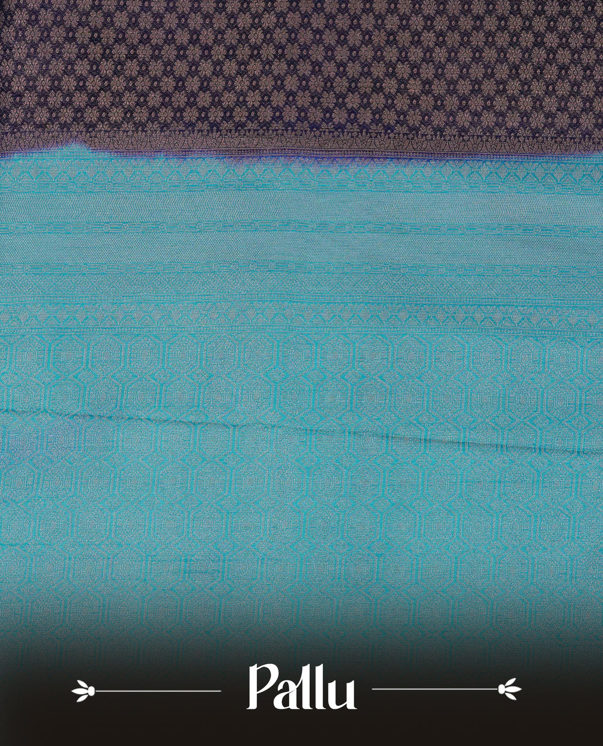Deep purple colour softie silk saree featuring gold zari, rich pallu floral pattern brocade body, with contrasting teal blue colour border.paired with matching blouse piece.