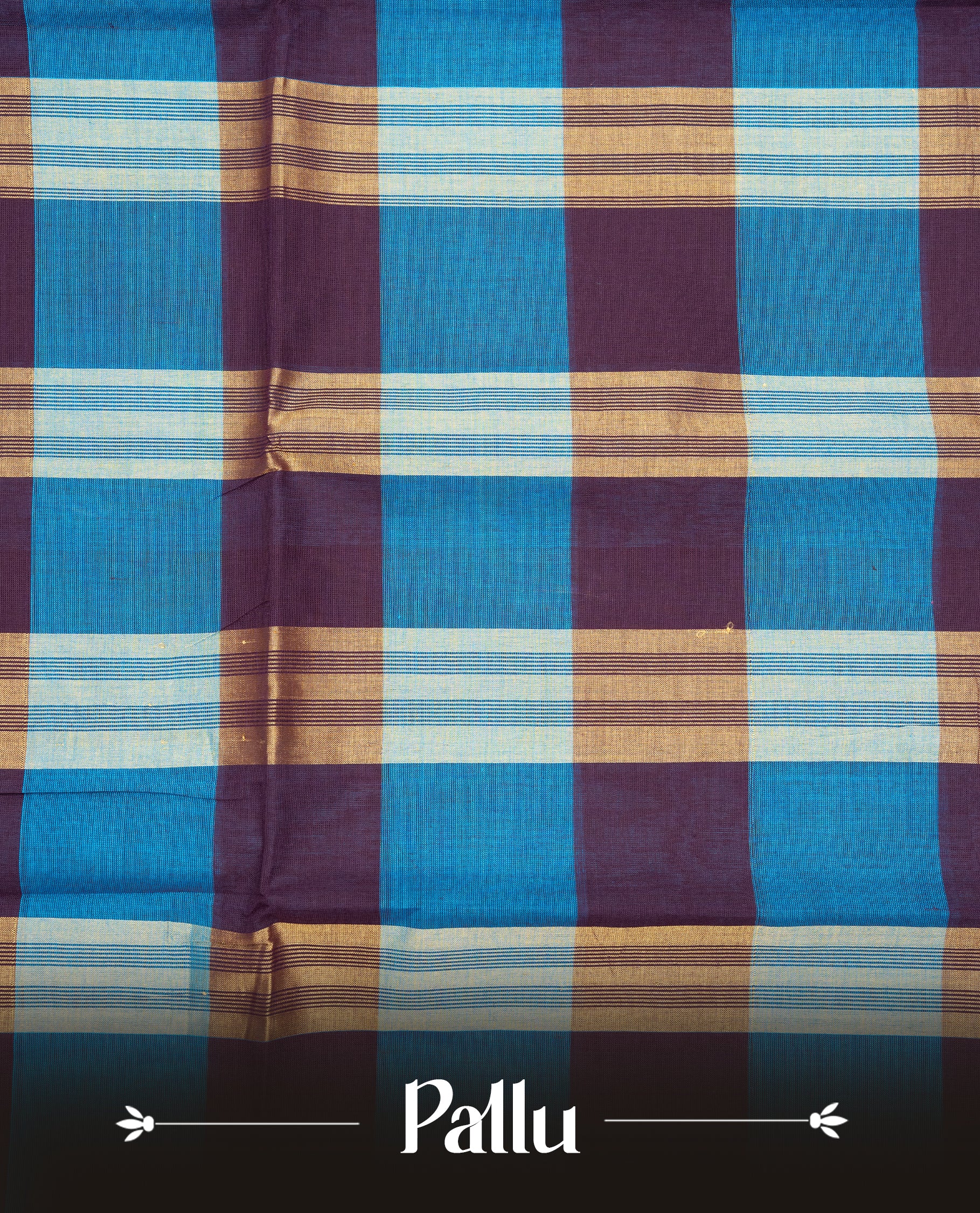 Grape & Blue colour chettinad cotton saree featuring check pattern on body, complemented by Self Colour with Copper zari border, comes with matching blouse piece.