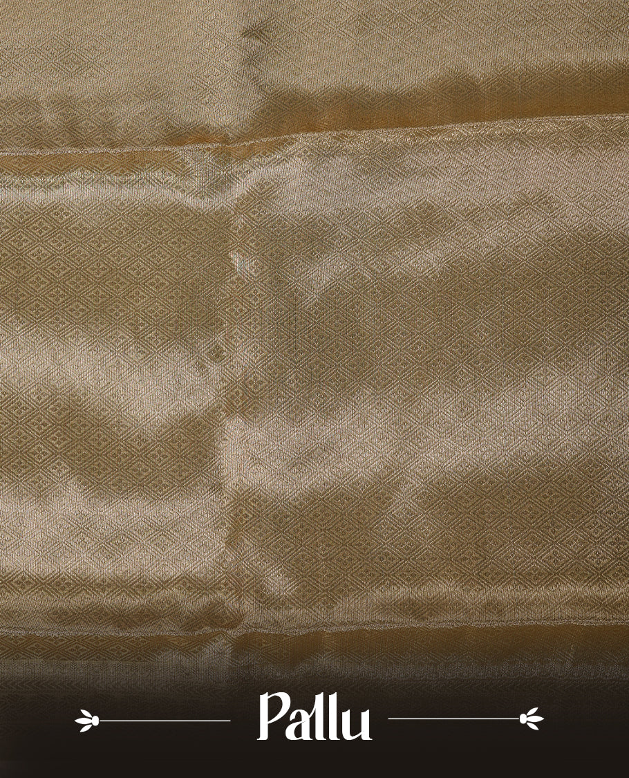Aqua & gold double shade pure banaras tissue silk saree featuring elegant plain body, complemented by contrast pastel aqua colour gold zari border, paired with matching blouse piece.