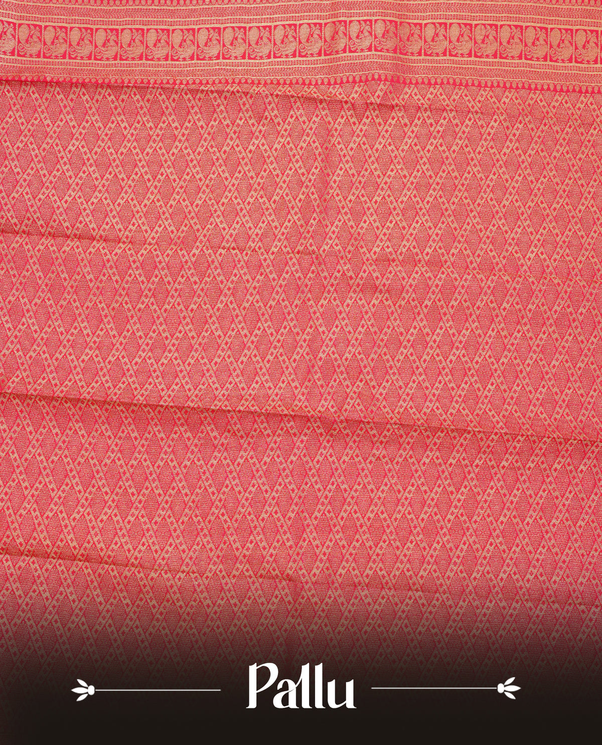 Reddishpink colour soft silk saree featuring gold zari stripes with peacock & chakra mtifs on body, contrast self colour gold zari peacock & traditional border, grand pallu comes with matching blouse piece.
