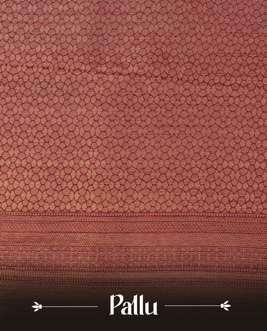 Pink colour softie silk saree featuring gold zari, rich pallu brocade body, with contrasting maroon colour border.paired with matching blouse piece.