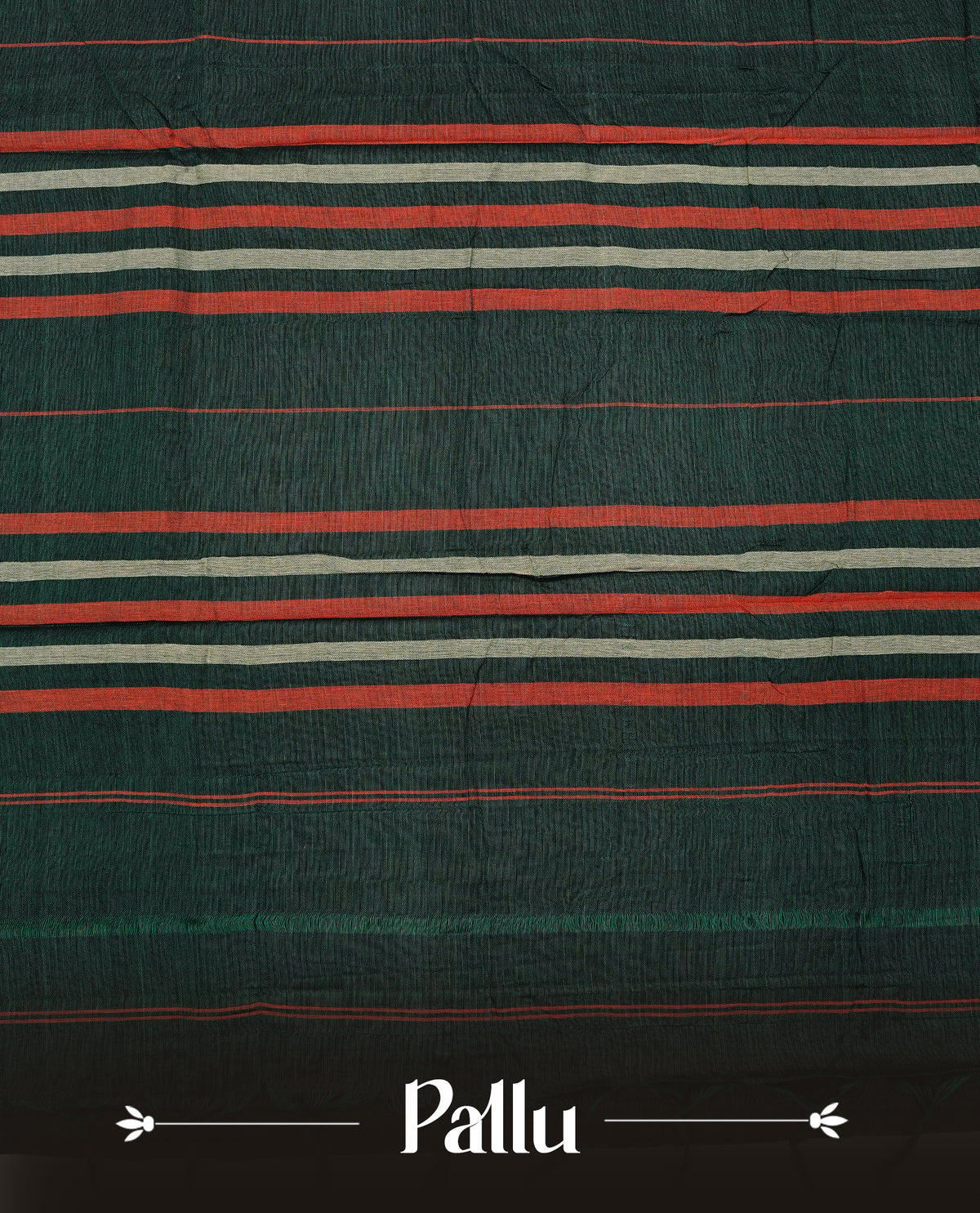 Bottle Green colour Narayanapattu cotton saree with a plain body, complemented by a Red Colour with Gold zari & beige colour temple designed border & contrast pallu, paired with a matching blouse piece.