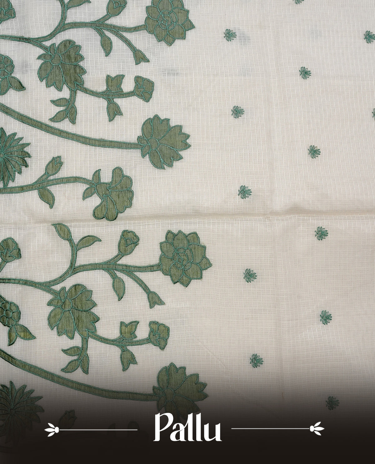 Cream with Dark Green colour Net Kota Designer saree.