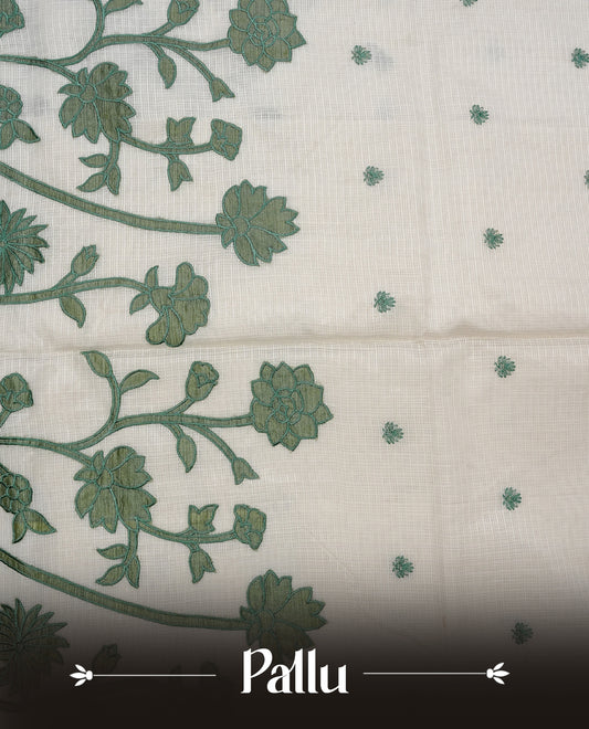 Cream with Dark Green colour Net Kota Designer saree.