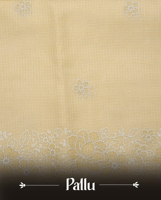 Pastel Yellow colour Net Kota Designer saree.