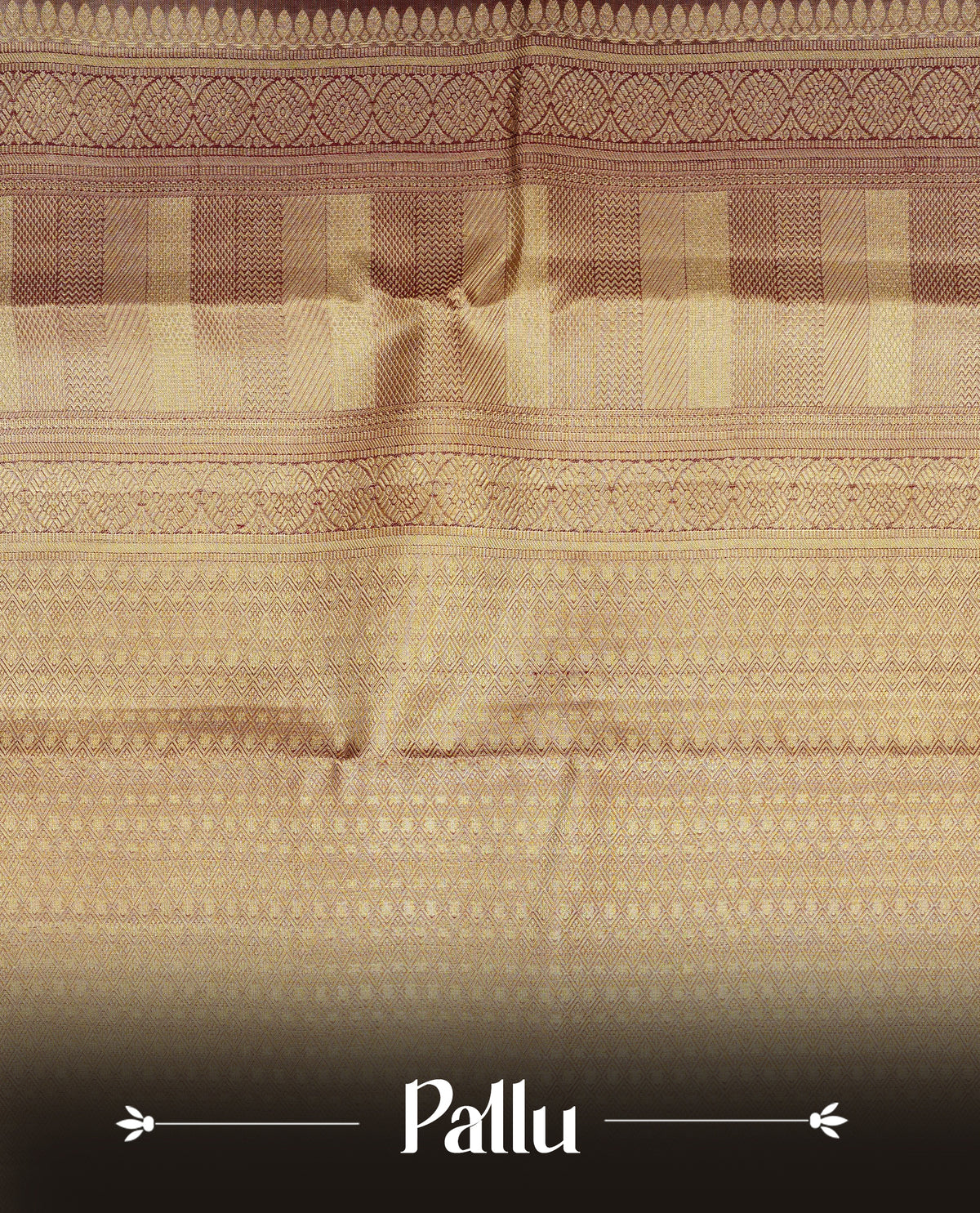 Yellowish gold colour pure tissue silk saree featuring an elegant chocolate toned geometric pattern across the body, complemented by a dark chocolate traditional border. Comes with a matching blouse piece.