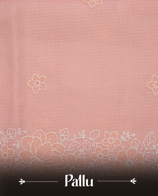 Pastel Peach colour Net Kota Designer saree.