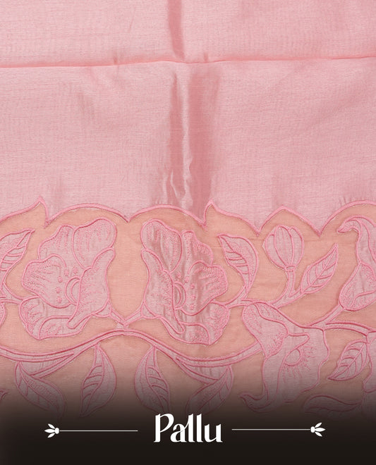 Pastel Pink colour Tussar Designer saree.