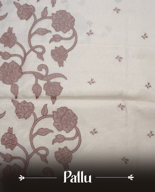 Cream with Rose Gold colour Net Kota Designer saree.
