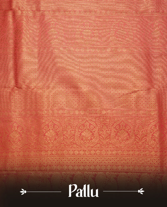 Mauve colour soft silk saree featuring gold zari pattern on body, complemented by self colour with traditional border, paired with matching blouse piece.