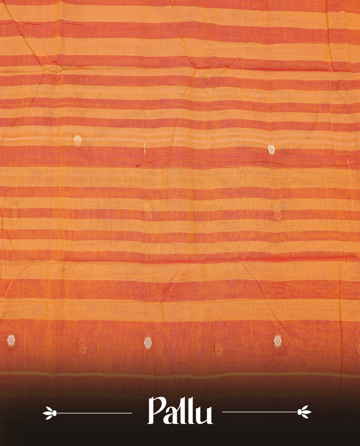 Orange colour Narayanapattu Cotton Saree Featuring  Cream Colour Buttas on body, grey  & maroon colour temple designed  border, contrast striped pallu, Paired with a matching blouse piece.