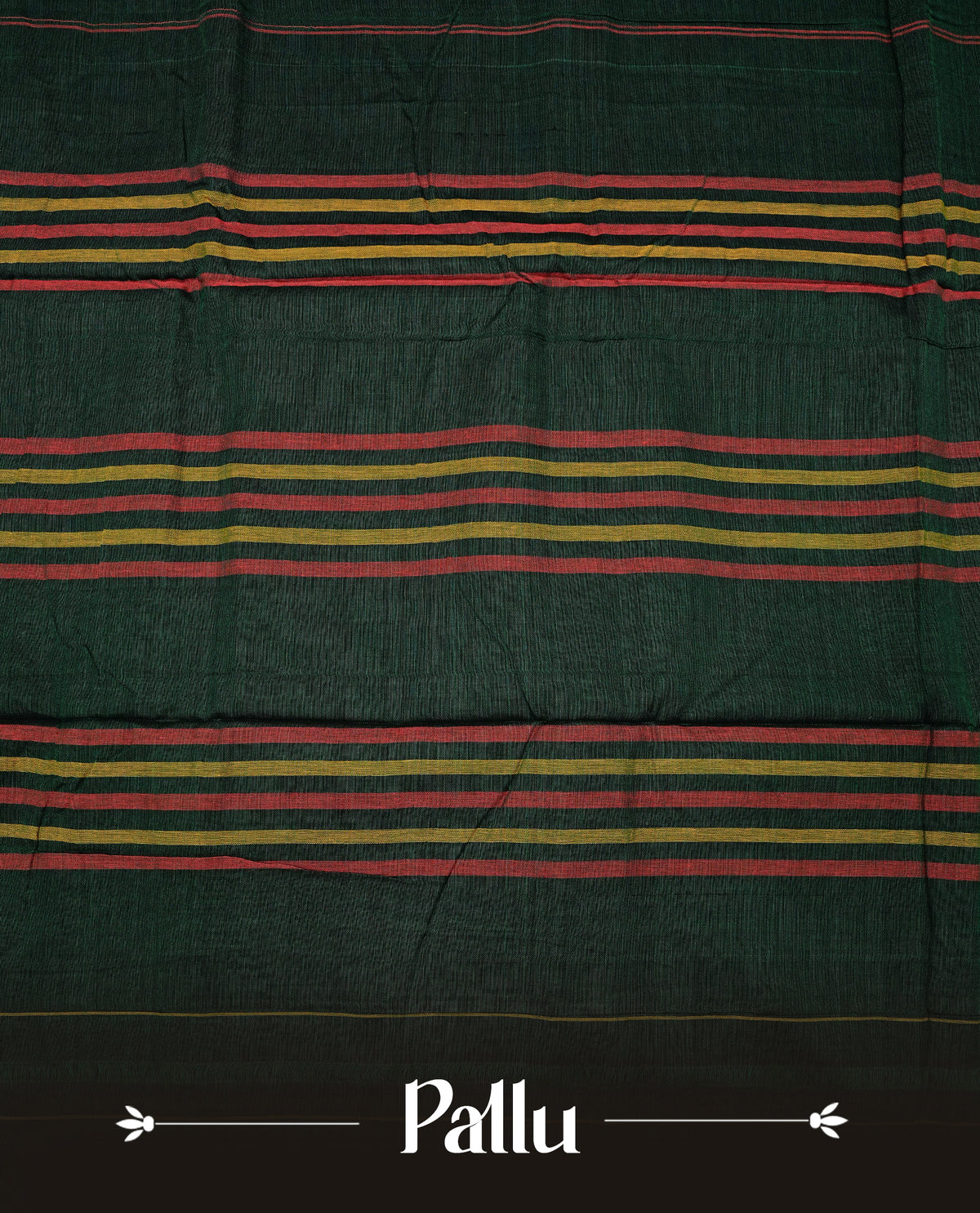 Bottle Green colour Narayanapattu cotton saree with a plain body, complemented by a red colour with Gold Zari temple designed  border & contrast pallu, paired with a matching blouse piece.