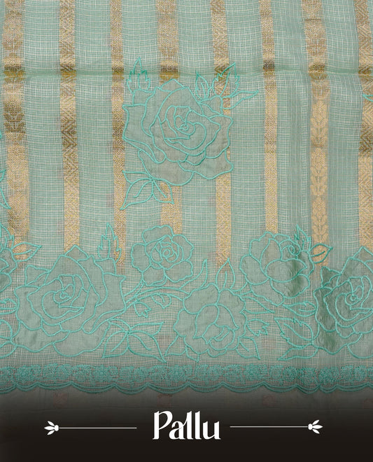 Pastel Aqua colour Net Kota Designer saree.