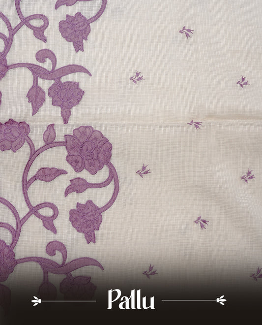 Cream with Purple colour Net Kota Designer saree.