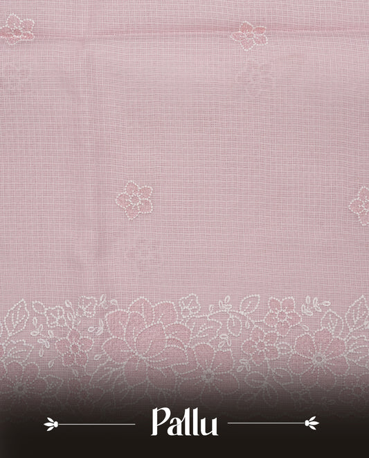 Pastel Pink colour Net Kota Designer saree.