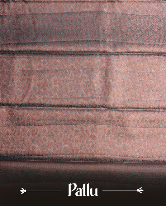 Aqua & copper double shade colour semi tissue silk saree featuring copper zari floral kodi pattern on body, self colour with copper traditional border, paired with matching blouse piece.